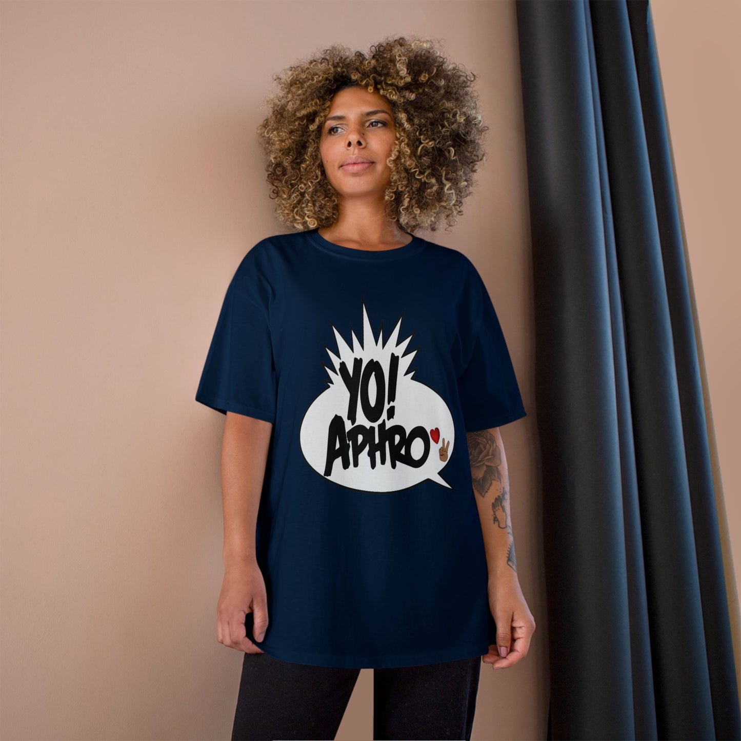 YoAphro❤️✌🏼️Navy Blue Love and Peace Champion Tee